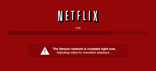 A message Netflix gave Verizon home Internet customers during a money dispute in 2014.